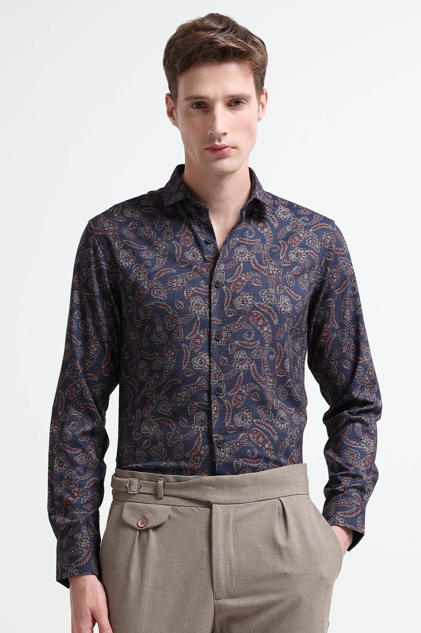 Contemporary Printed Cotton Blend Shirt Royal Blue
