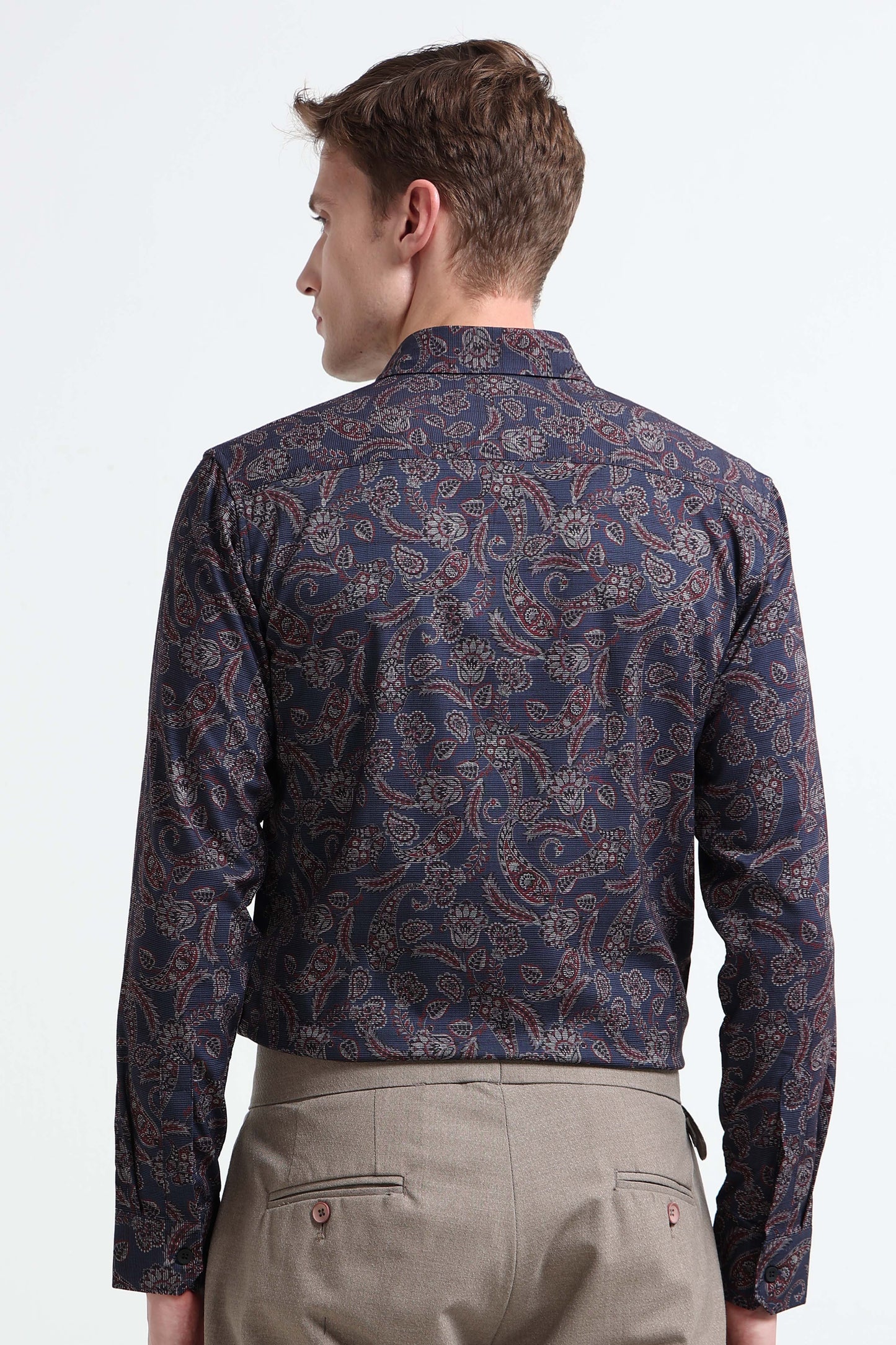 Contemporary Printed Cotton Blend Shirt Royal Blue