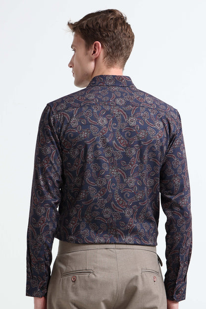 Contemporary Printed Cotton Blend Shirt Royal Blue