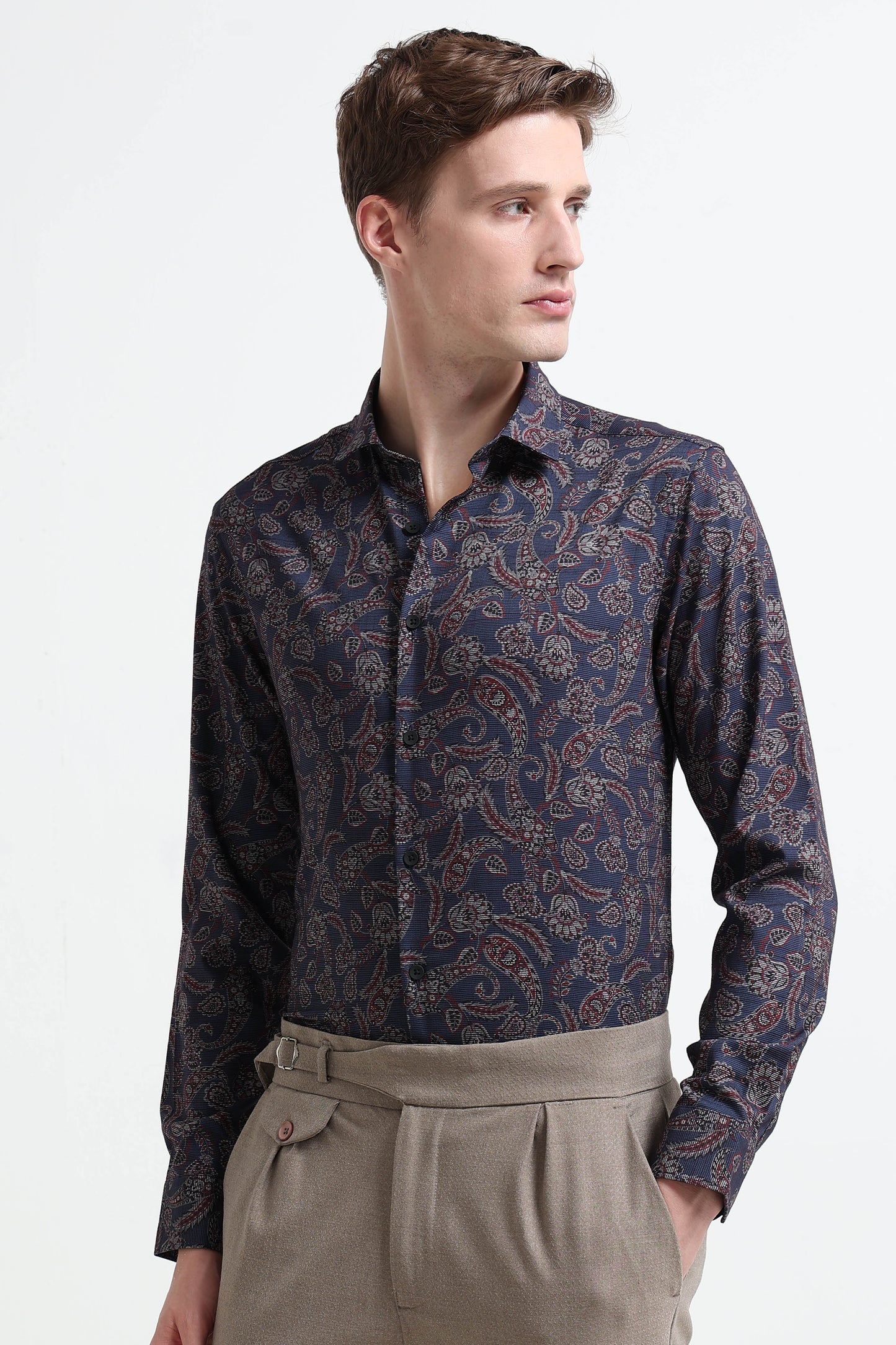 Contemporary Printed Cotton Blend Shirt Royal Blue