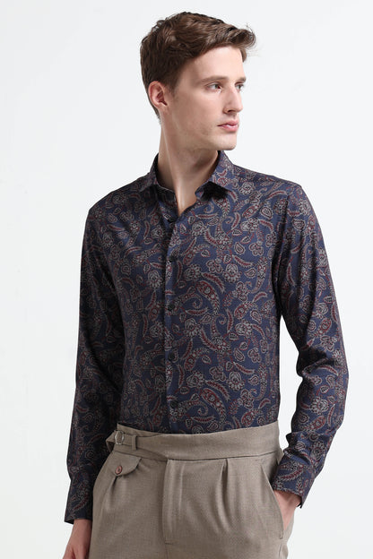 Contemporary Printed Cotton Blend Shirt Royal Blue