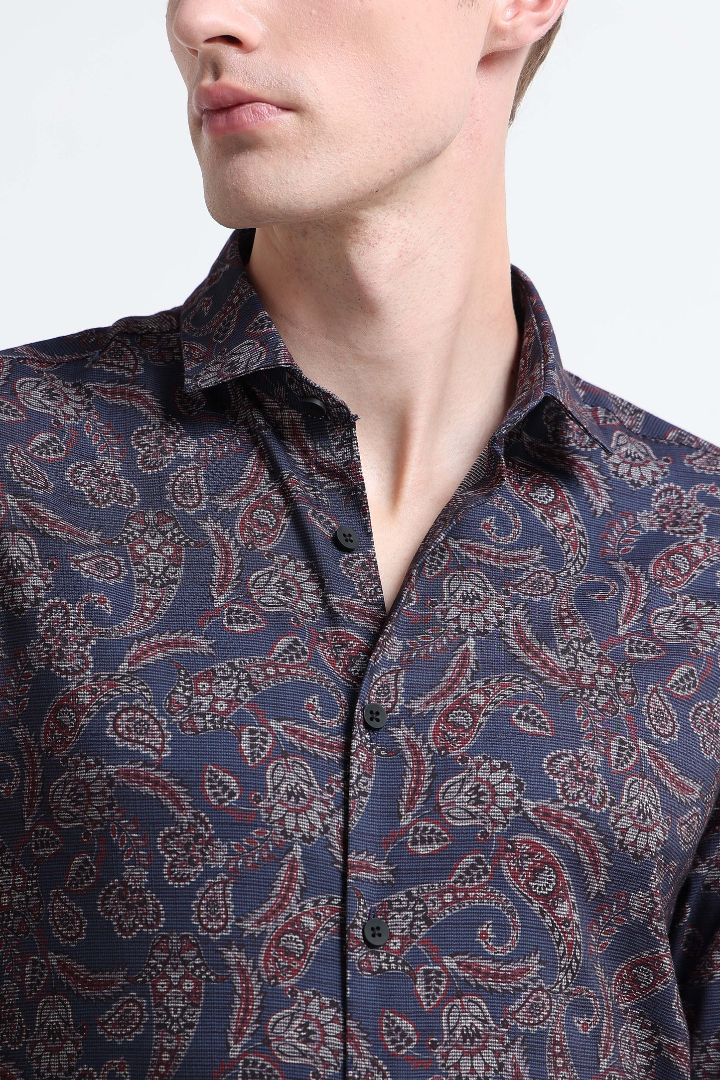 Contemporary Printed Cotton Blend Shirt Royal Blue