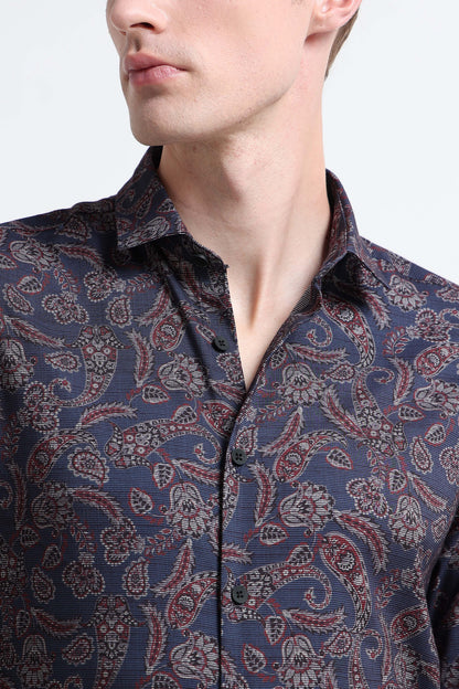 Contemporary Printed Cotton Blend Shirt Royal Blue