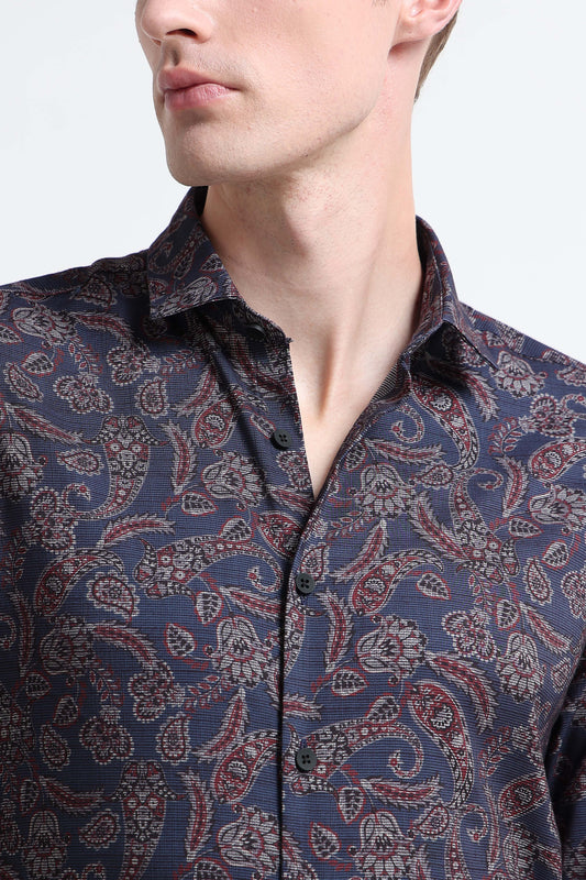Contemporary Printed Cotton Blend Shirt Royal Blue