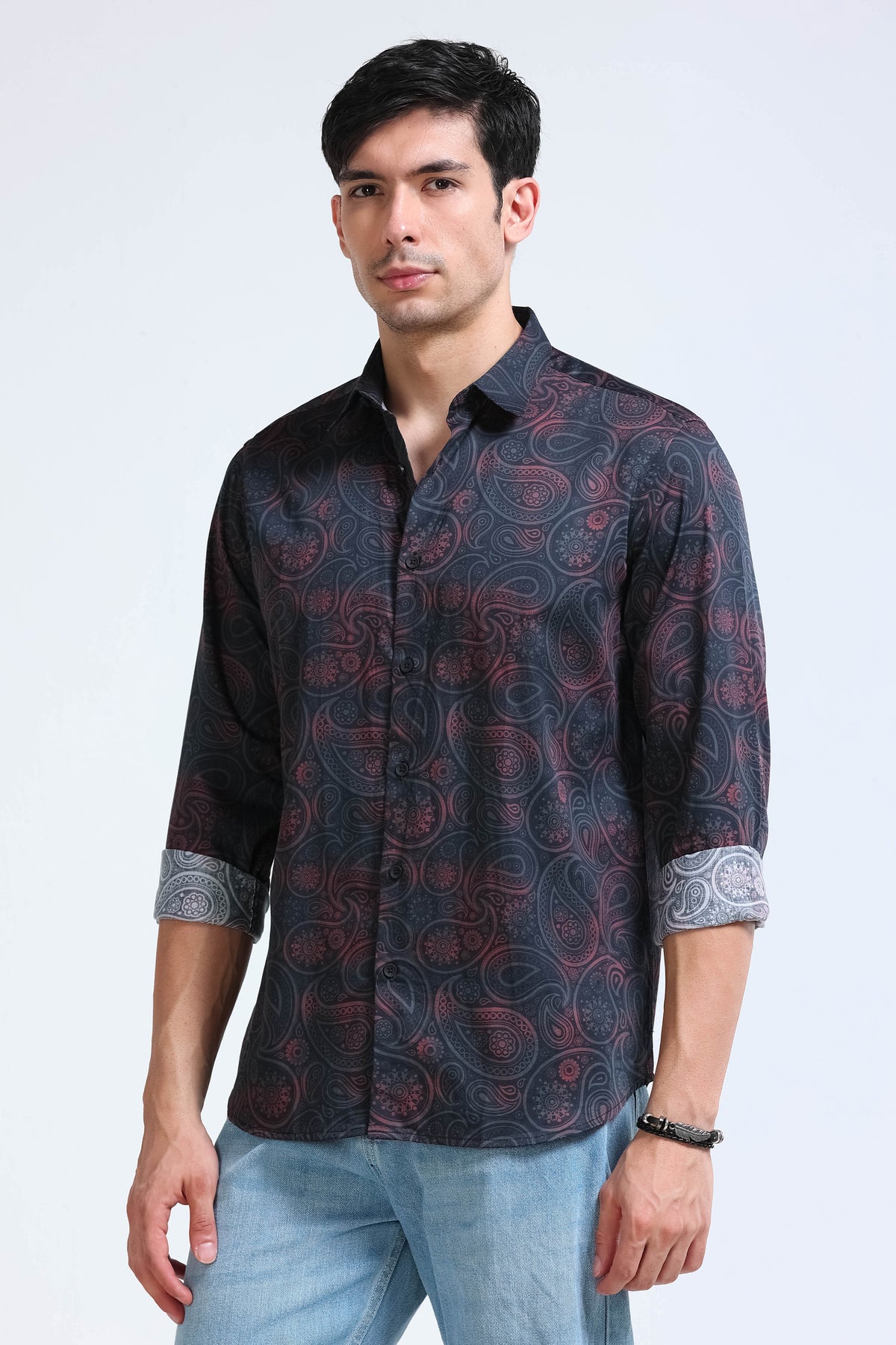 Brown Printed Shirt - Slim Fit Party Wear
