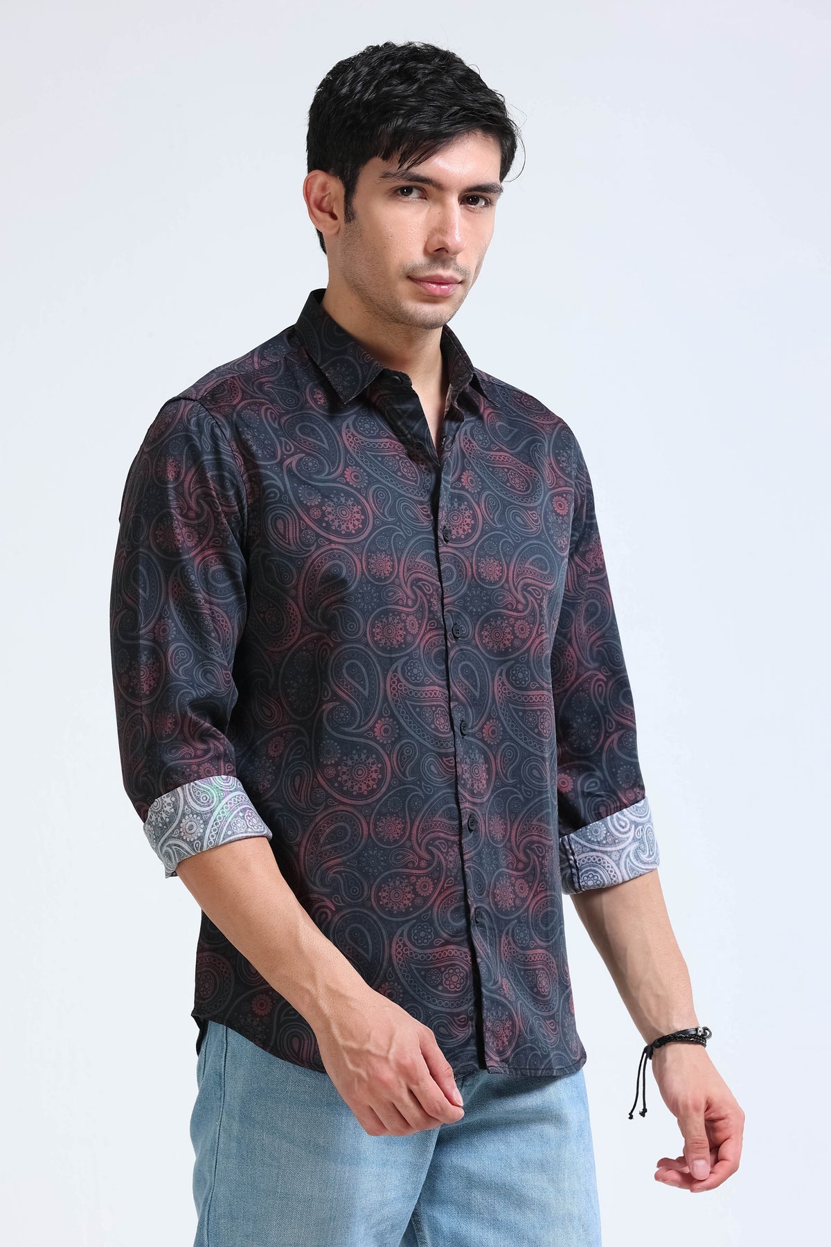 Brown Printed Shirt - Slim Fit Party Wear