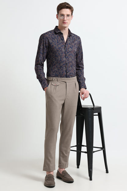 Contemporary Printed Cotton Blend Shirt Royal Blue