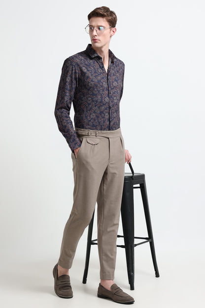 Contemporary Printed Cotton Blend Shirt Royal Blue