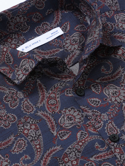 Contemporary Printed Cotton Blend Shirt Royal Blue
