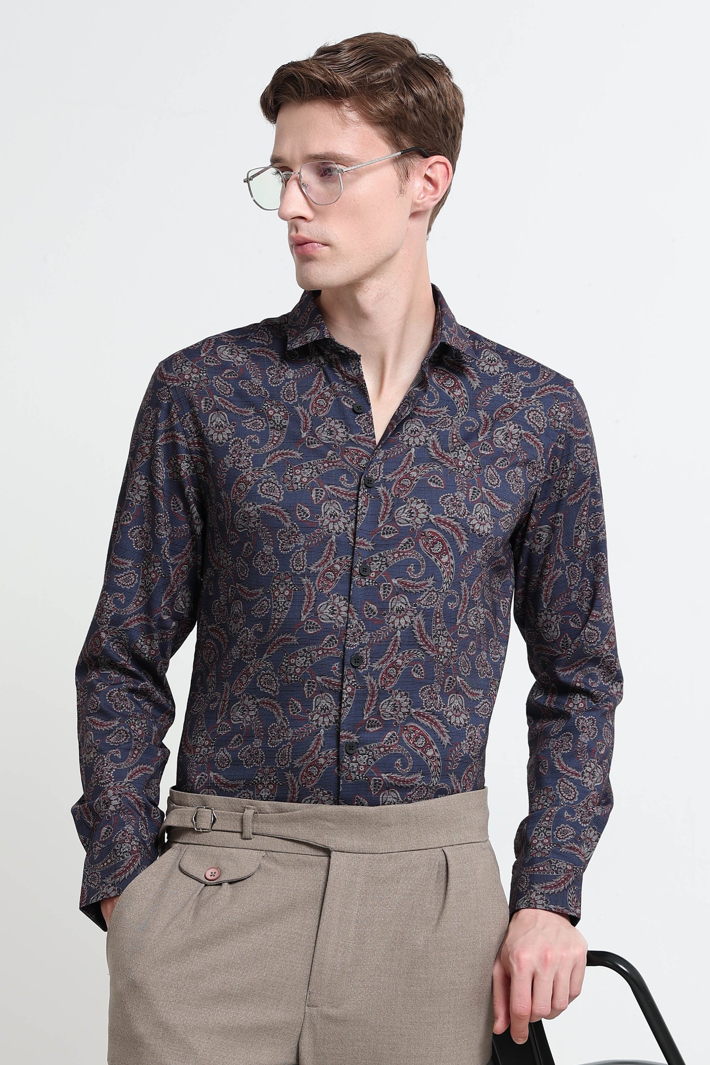 Contemporary Printed Cotton Blend Shirt Royal Blue