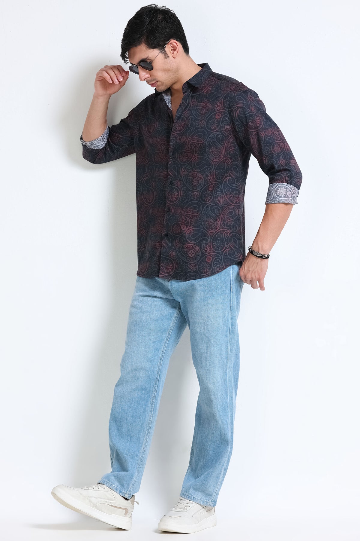 Brown Printed Shirt - Slim Fit Party Wear