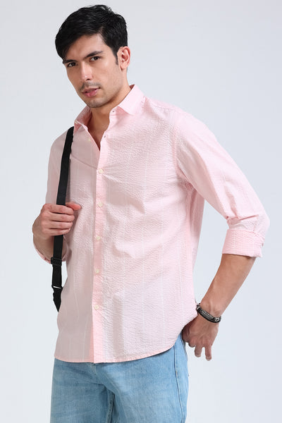 Men's Seersucker Striped Shirt Pink