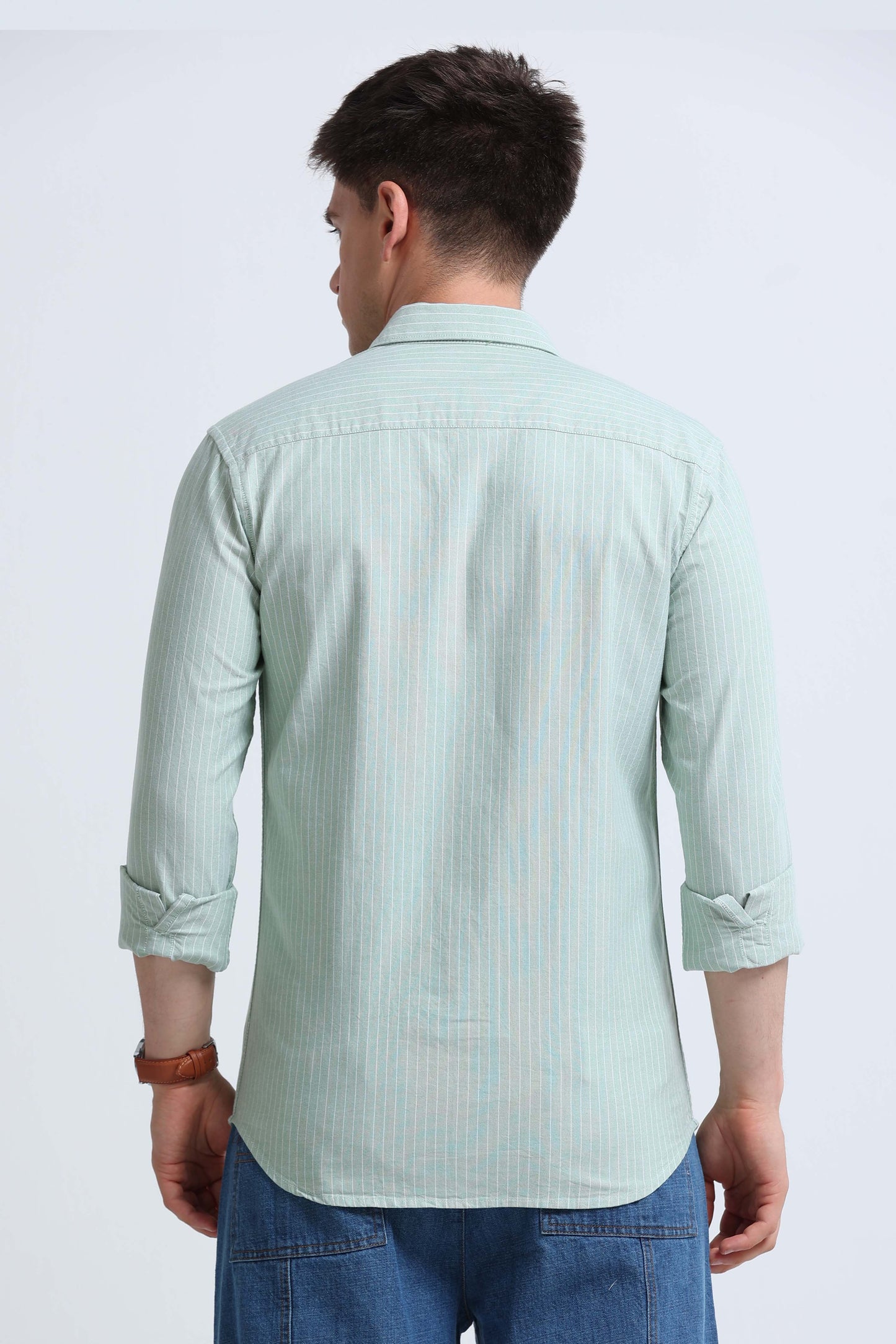 Slim Striped Cotton Oxford Shirt Pista Green