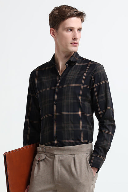 Classic Checked Slim Fit Shirt Beige Black