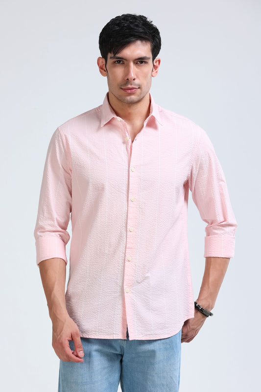 Men's Seersucker Striped Shirt Pink