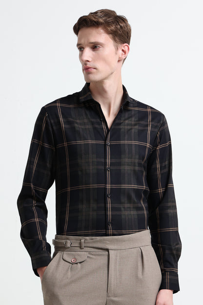 Classic Checked Slim Fit Shirt Beige Black