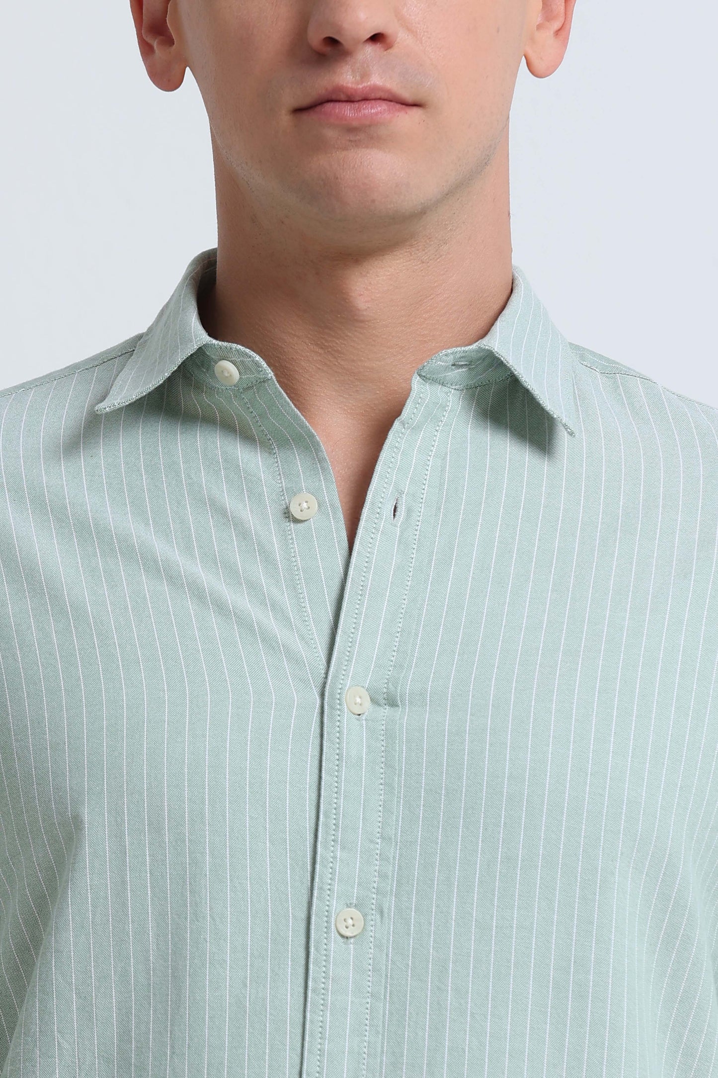 Slim Striped Cotton Oxford Shirt Pista Green