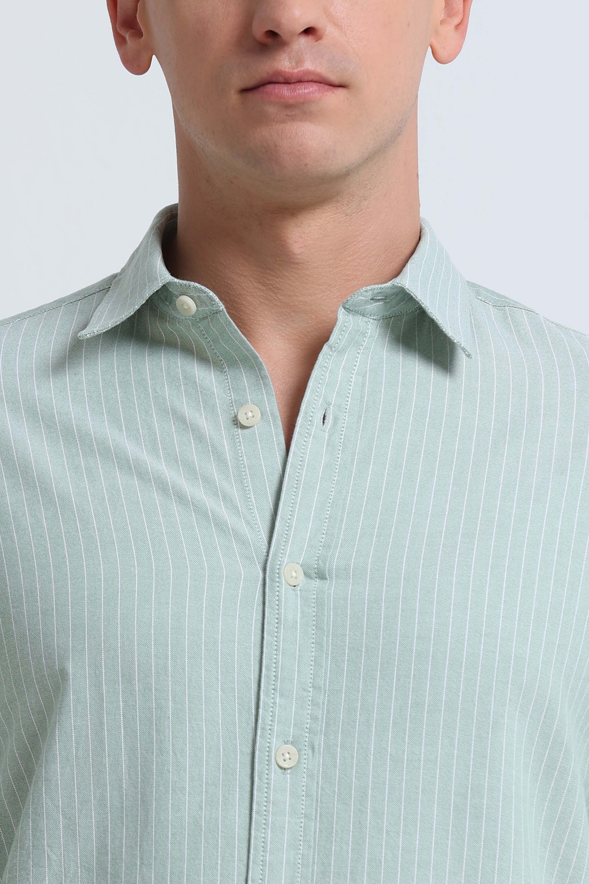 Slim Striped Cotton Oxford Shirt Pista Green