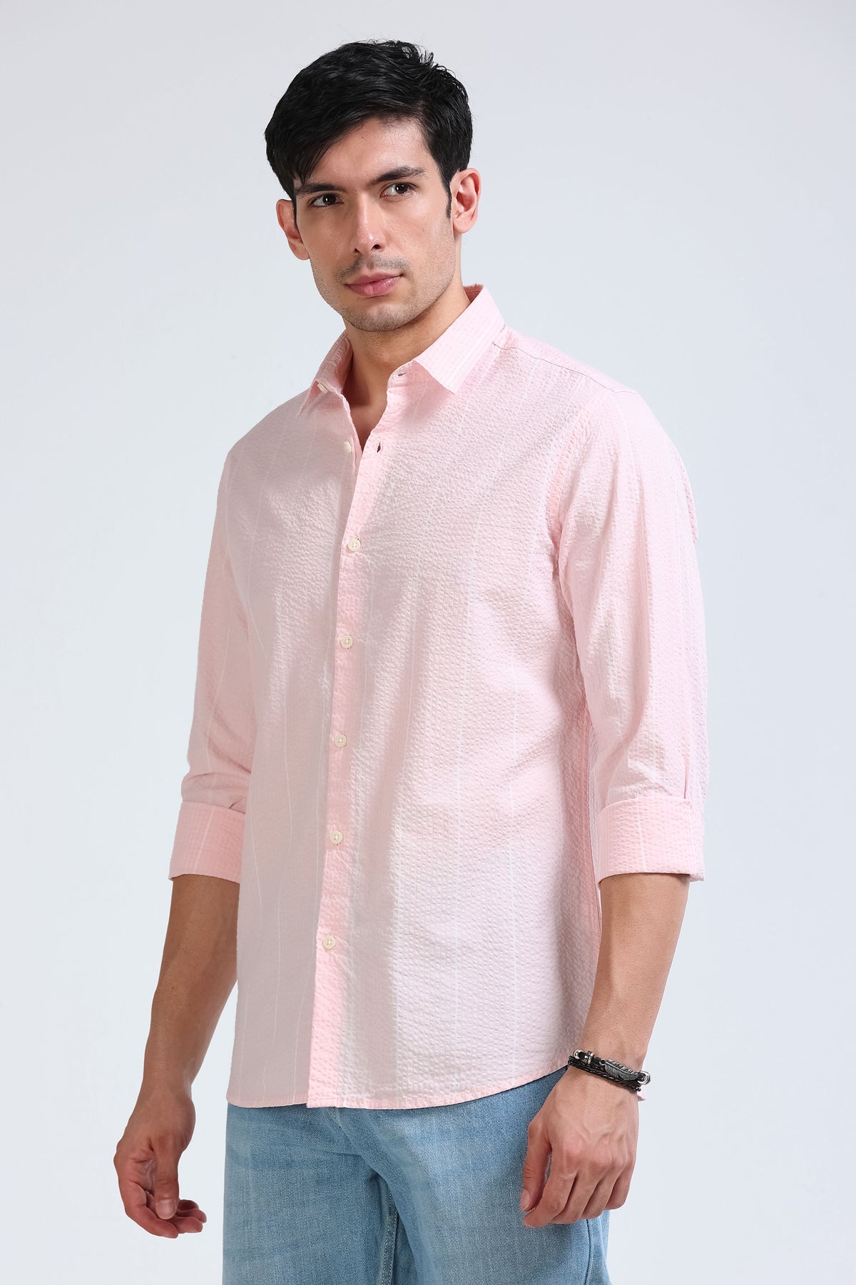 Men's Seersucker Striped Shirt Pink