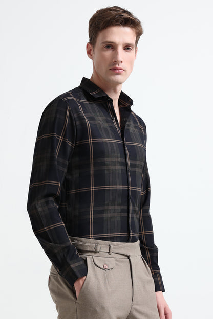 Classic Checked Slim Fit Shirt Beige Black