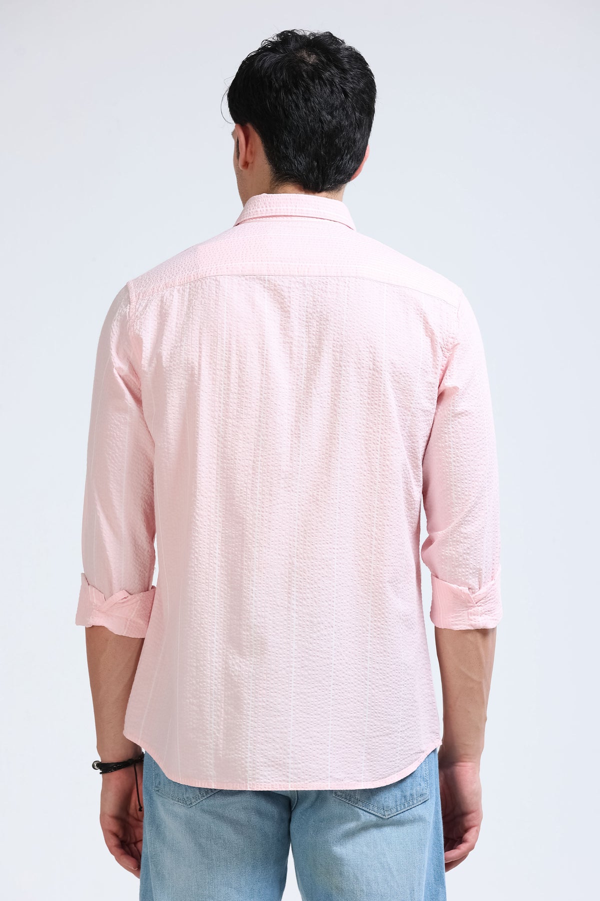 Men's Seersucker Striped Shirt Pink