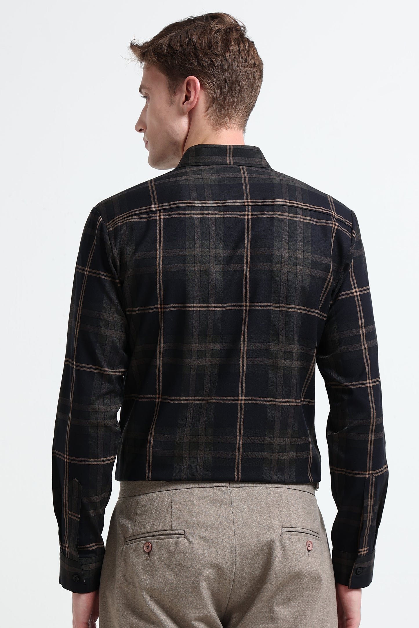 Classic Checked Slim Fit Shirt Beige Black