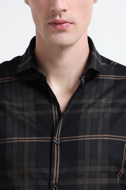 Classic Checked Slim Fit Shirt Beige Black