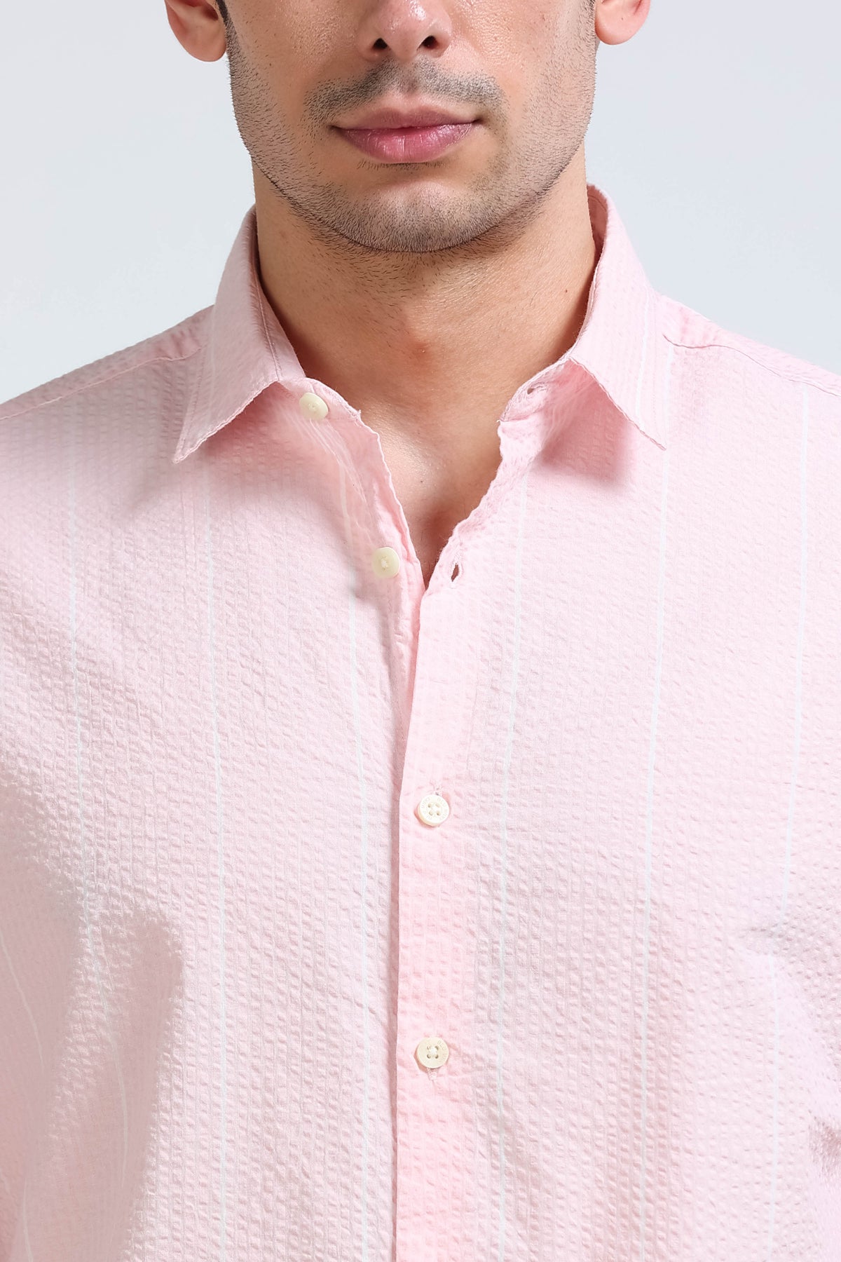 Men's Seersucker Striped Shirt Pink