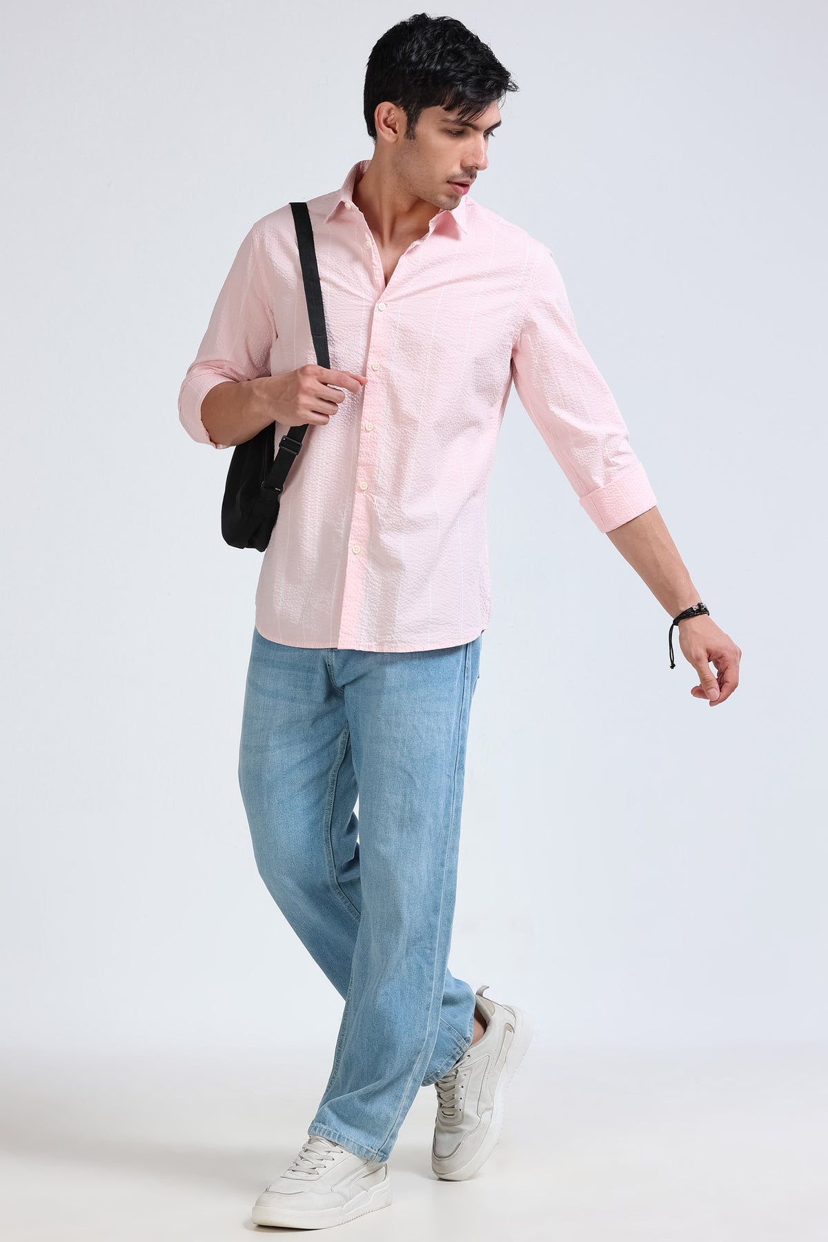 Men's Seersucker Striped Shirt Pink
