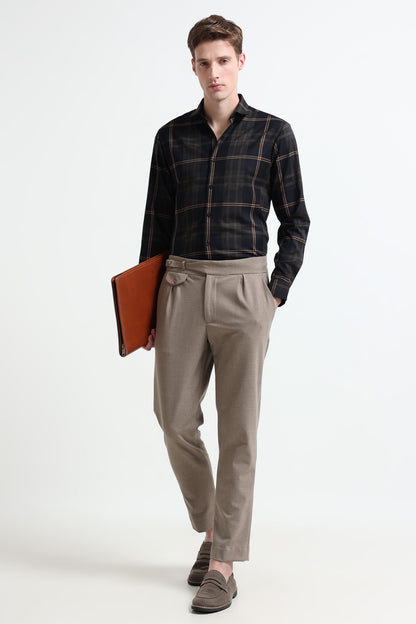 Classic Checked Slim Fit Shirt Beige Black