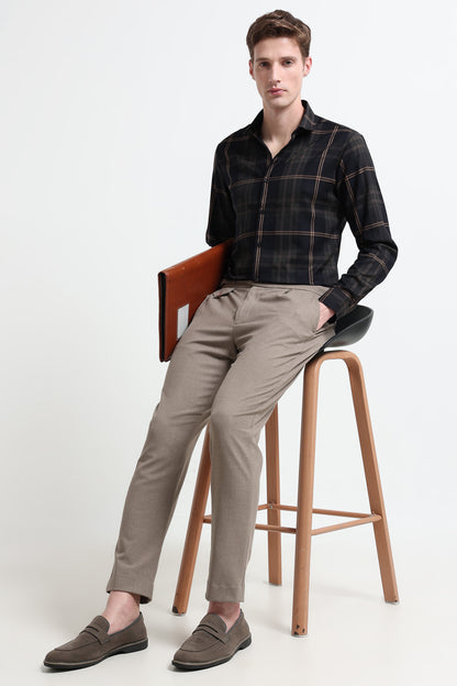 Classic Checked Slim Fit Shirt Beige Black
