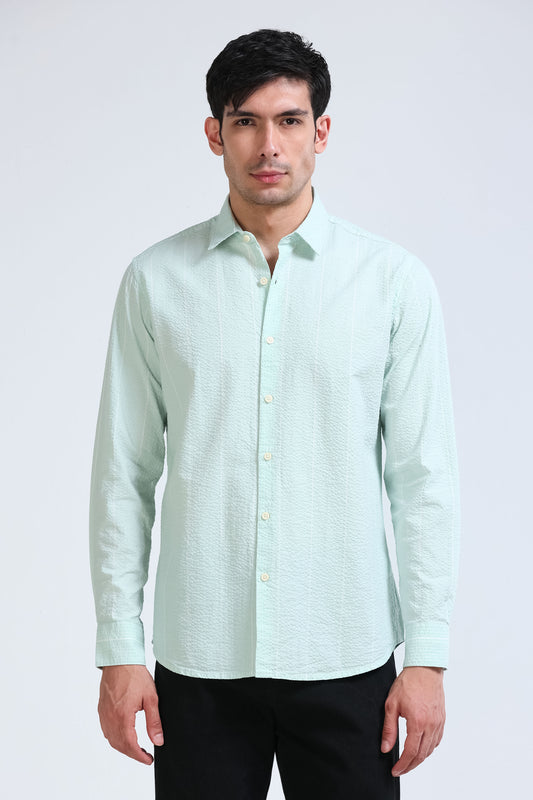 Men's Seersucker Striped Shirt Light Green