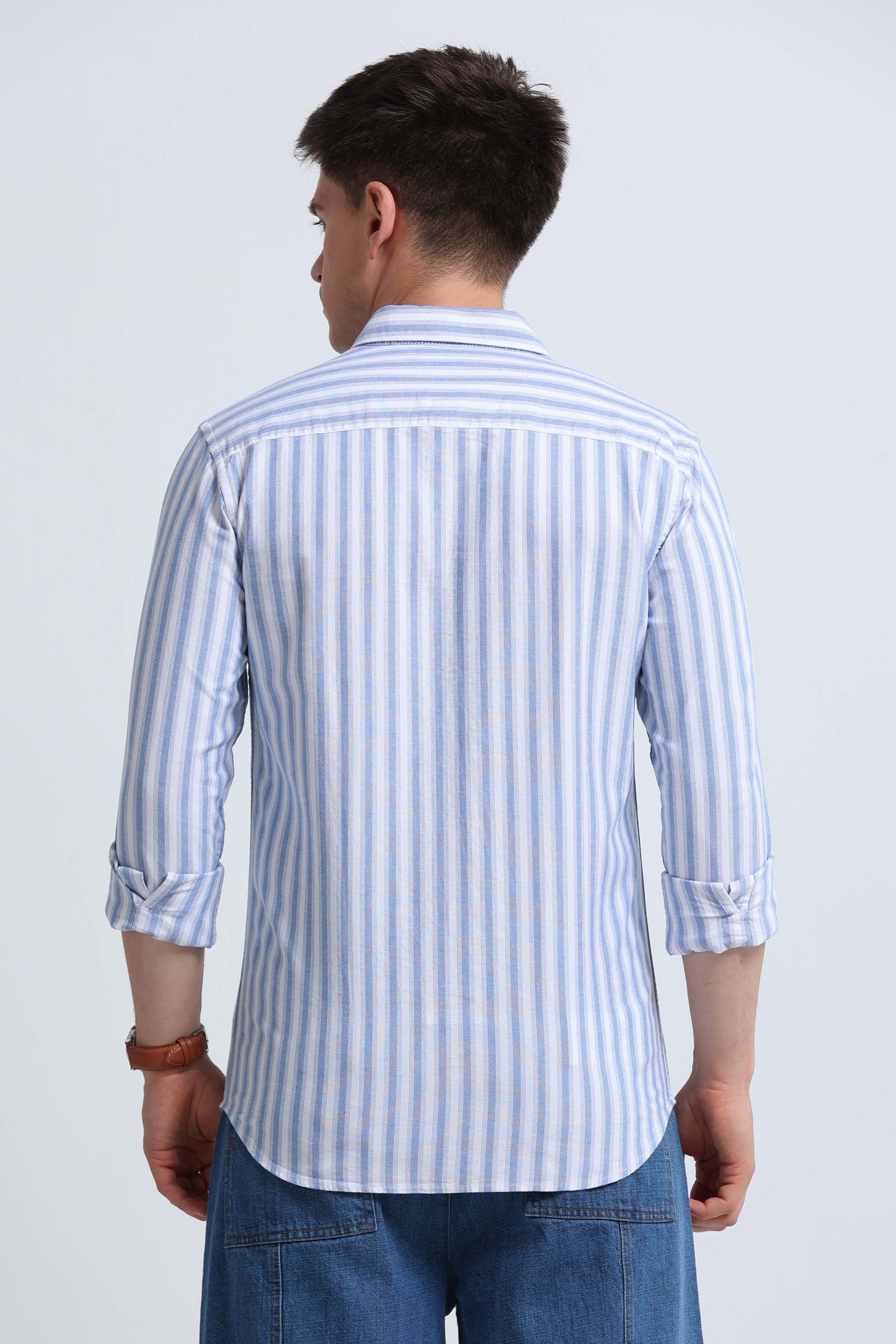 Classic Striped Oxford Cotton Shirt Dk Blue White