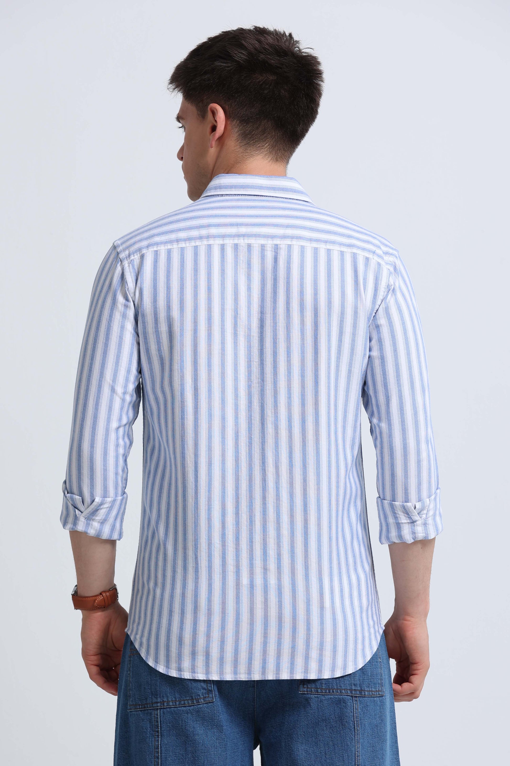 Classic Striped Oxford Cotton Shirt Dk Blue White