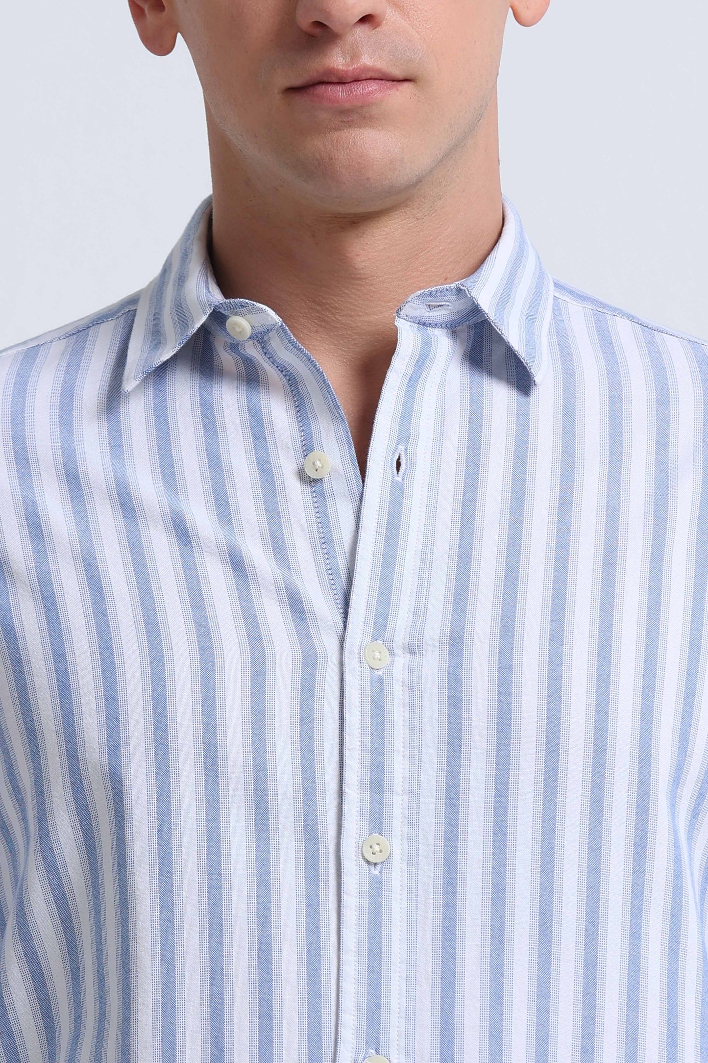 Classic Striped Oxford Cotton Shirt Dk Blue White