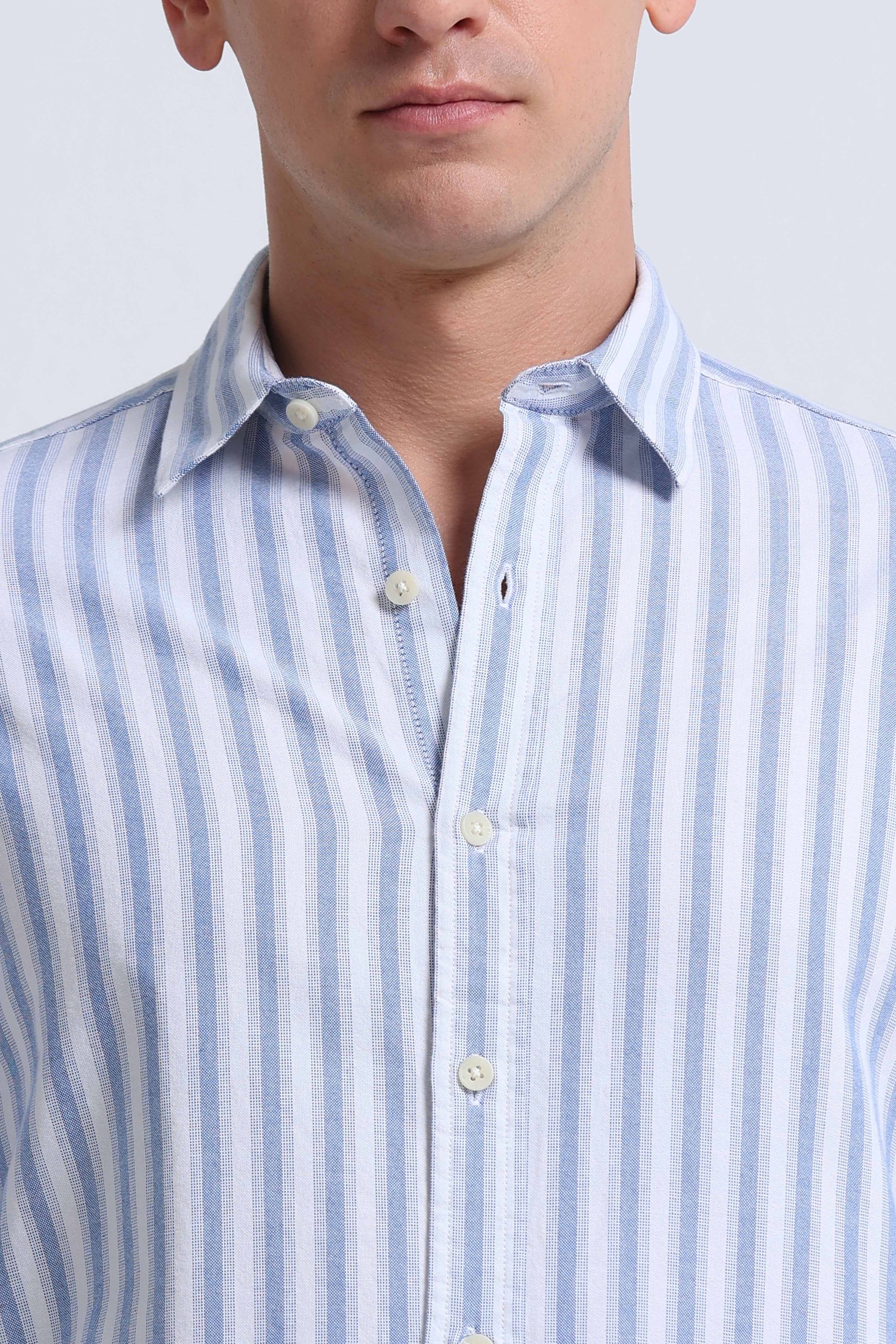 Classic Striped Oxford Cotton Shirt Dk Blue White