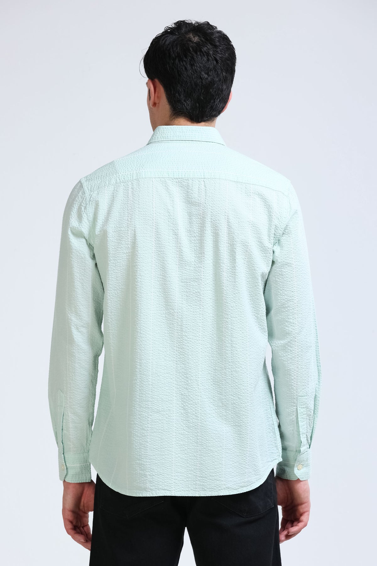 Men's Seersucker Striped Shirt Light Green