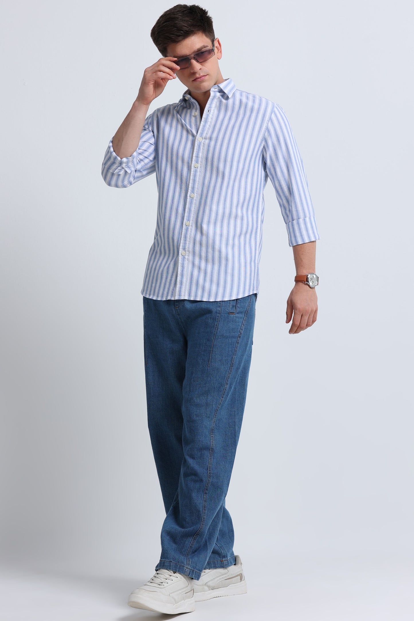 Classic Striped Oxford Cotton Shirt Dk Blue White