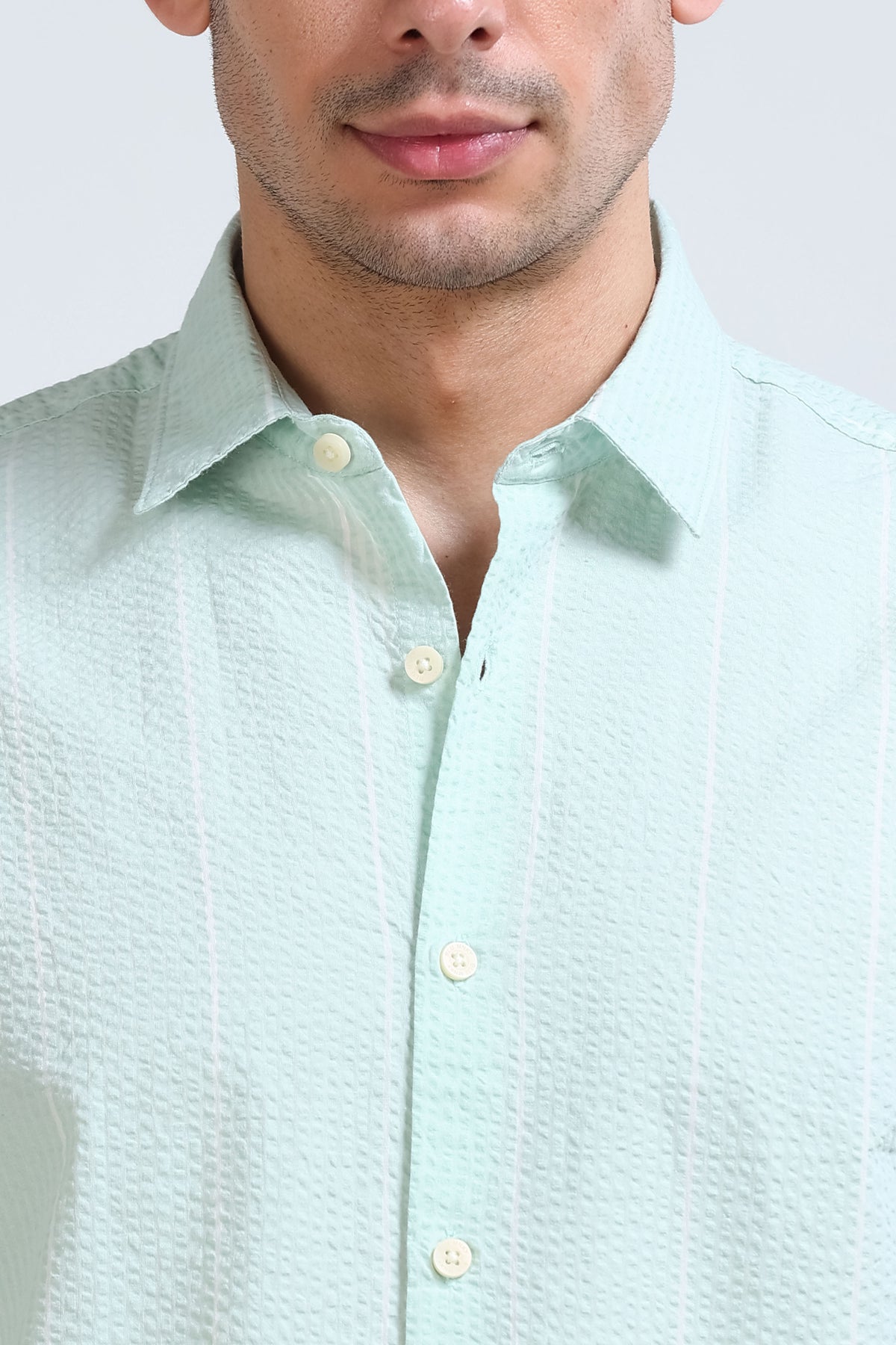 Men's Seersucker Striped Shirt Light Green