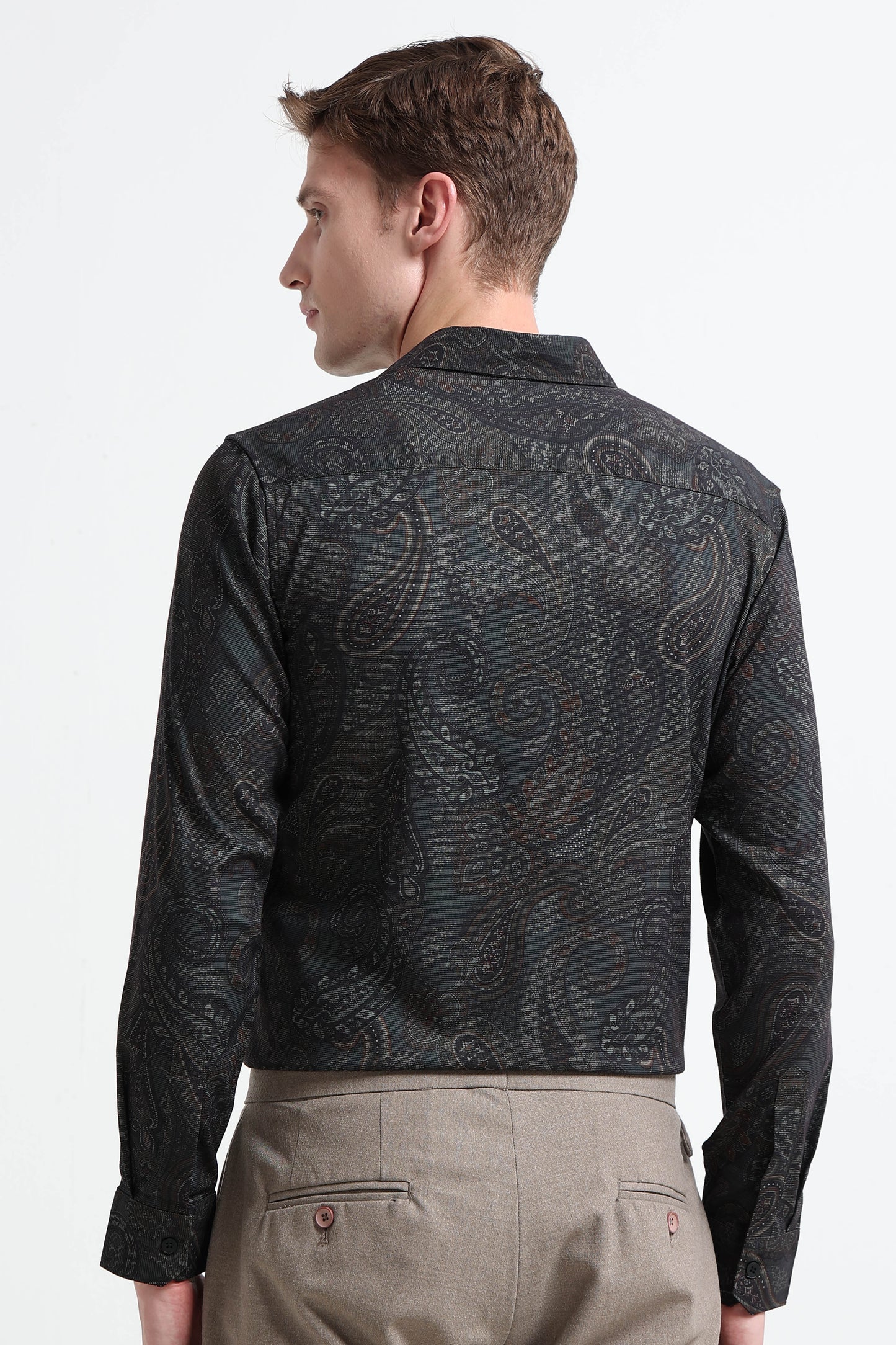 Contemporary Printed Cotton Blend Shirt Dark Green