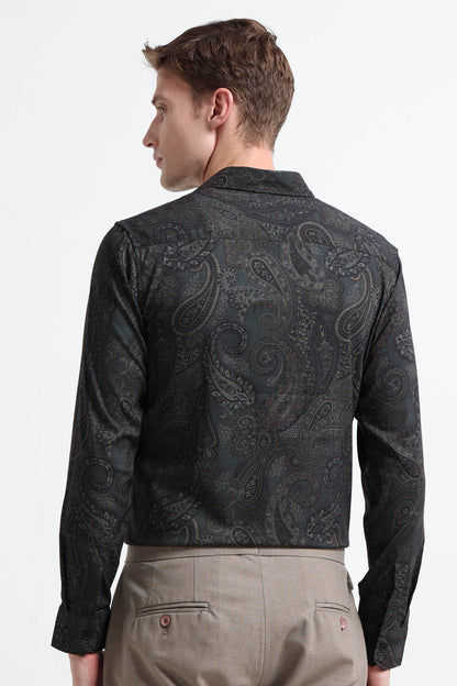 Contemporary Printed Cotton Blend Shirt Dark Green