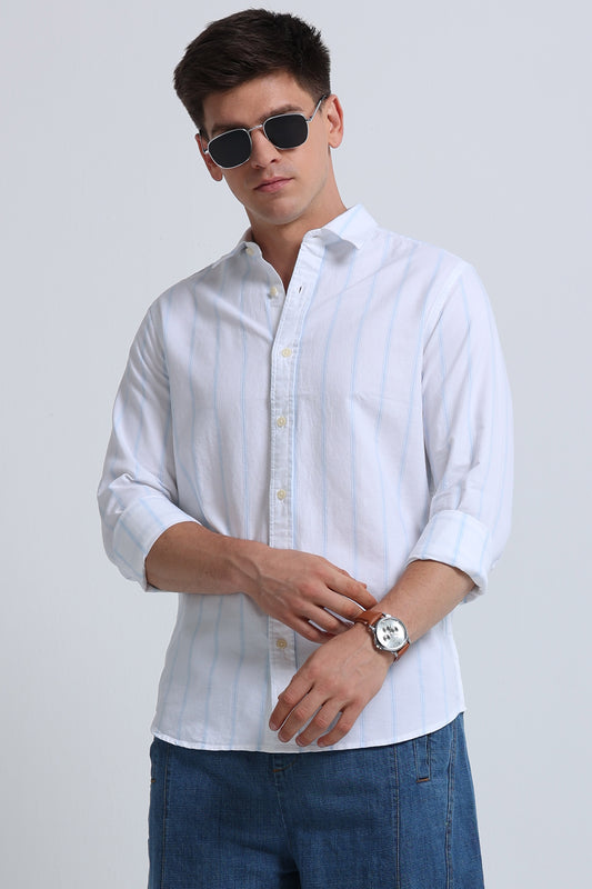 Classic Striped Oxford Cotton Shirt White Sky Blue