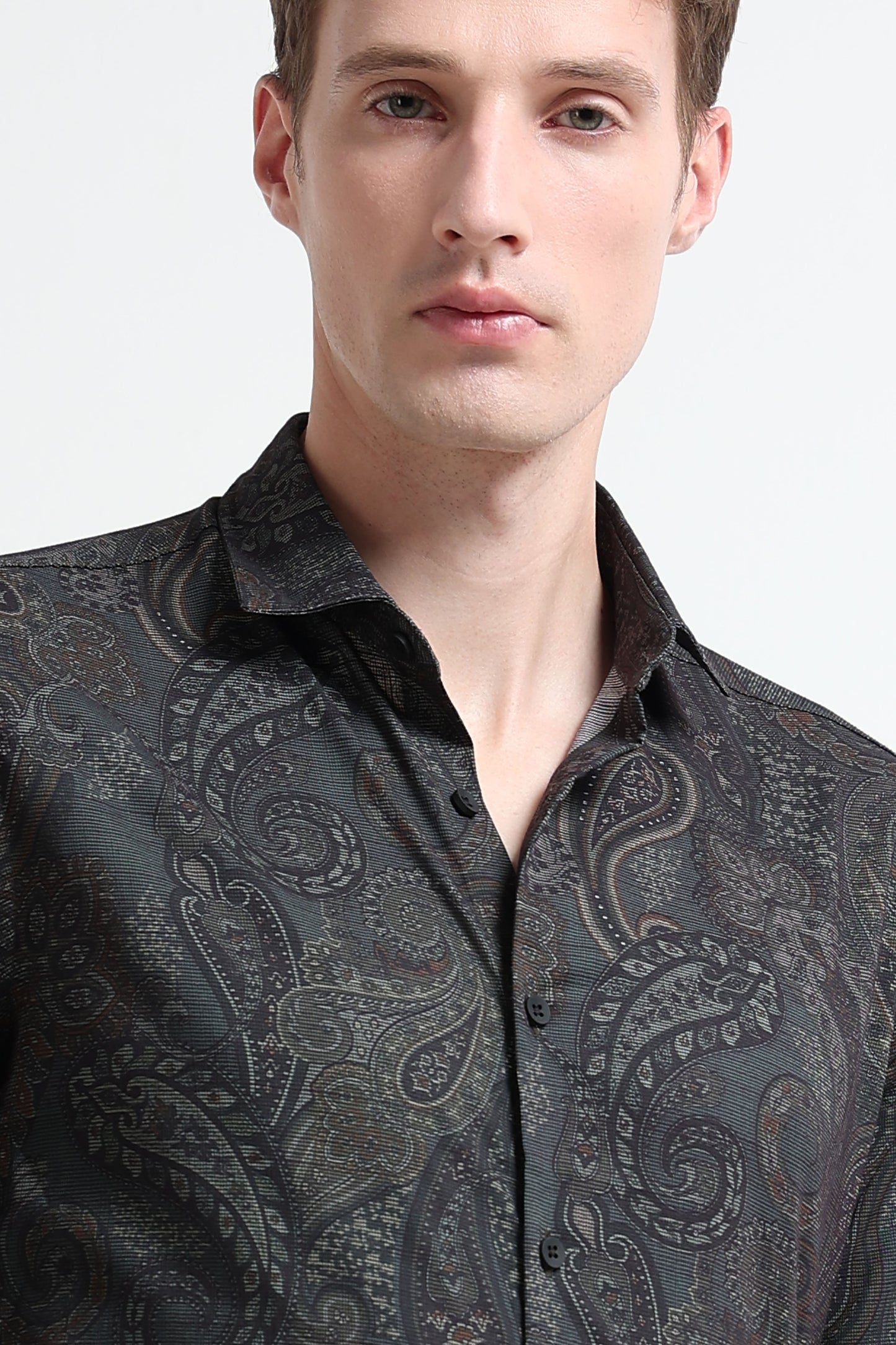 Contemporary Printed Cotton Blend Shirt Dark Green