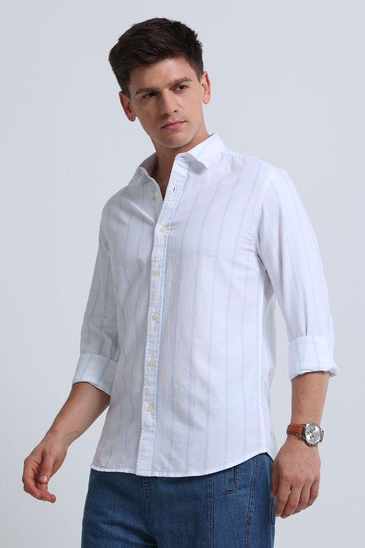 Classic Striped Oxford Cotton Shirt White Sky Blue