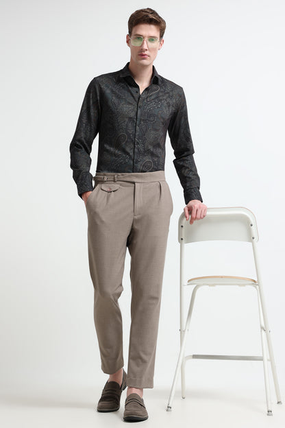 Contemporary Printed Cotton Blend Shirt Dark Green
