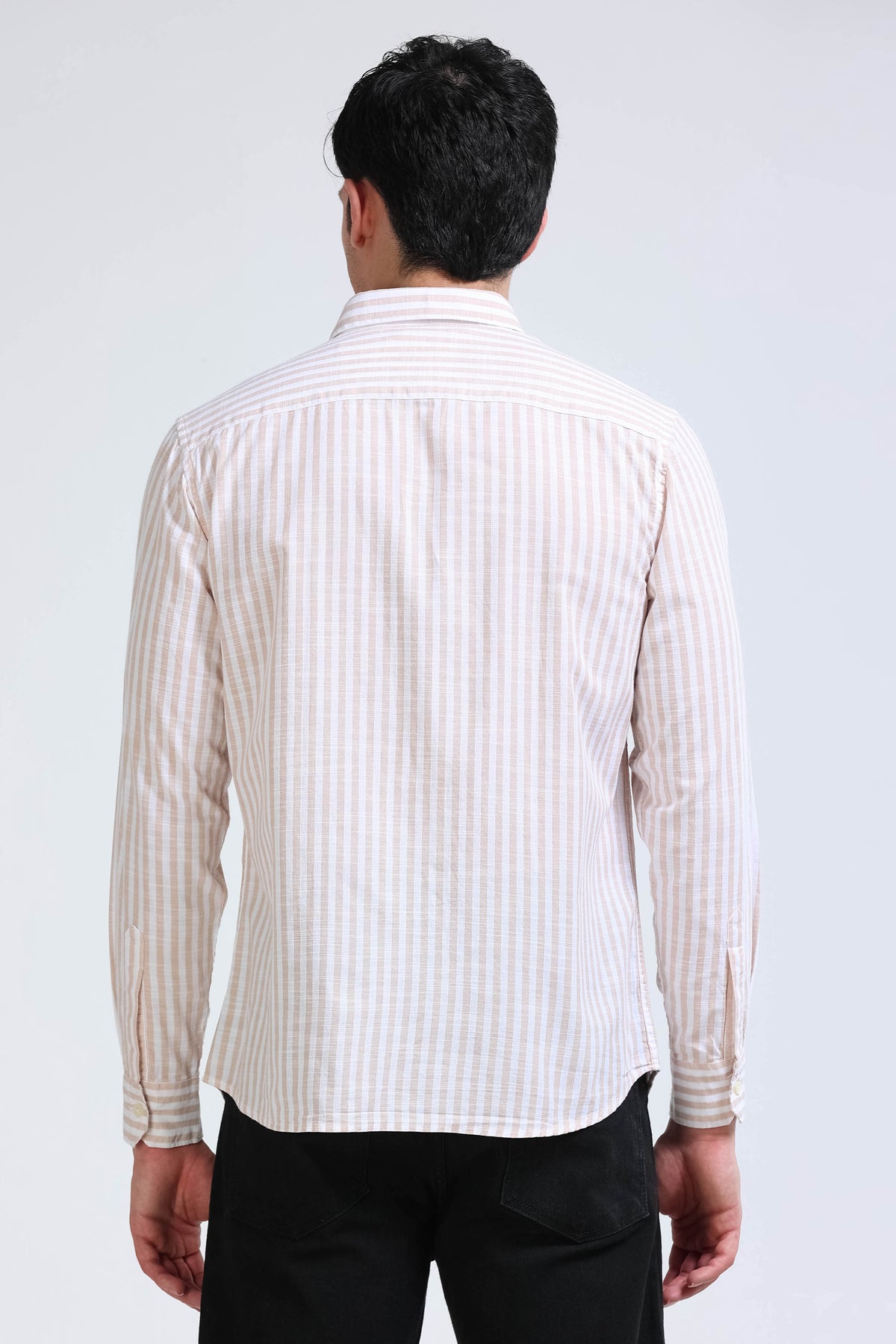 Beige White Pinstripe Shirt - Slim Fit