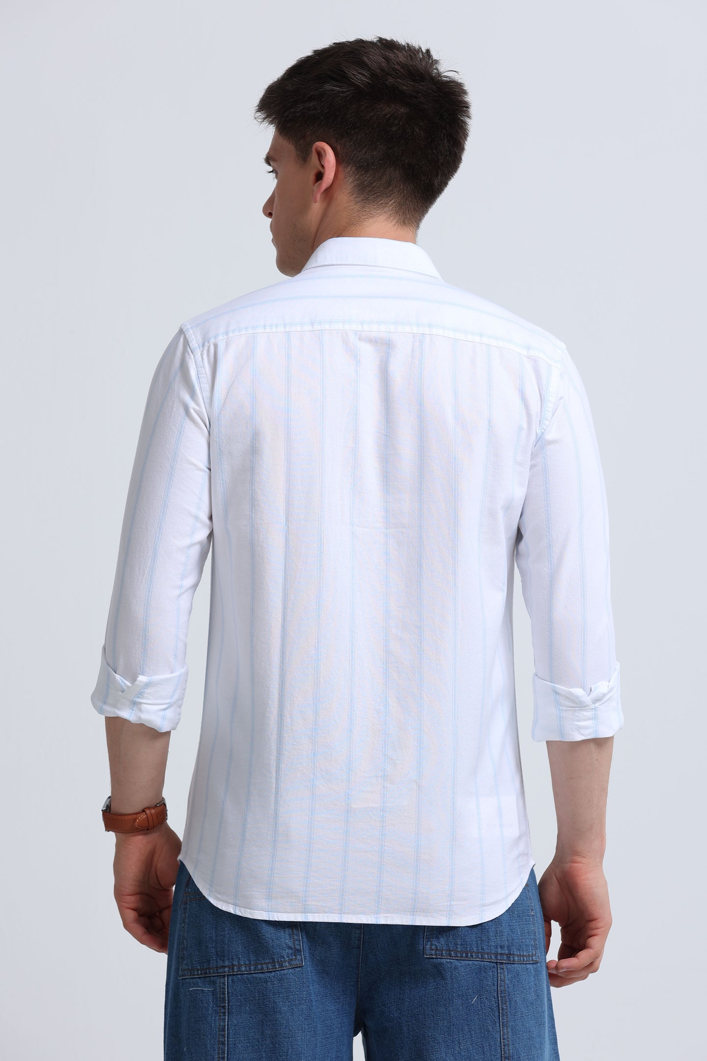 Classic Striped Oxford Cotton Shirt White Sky Blue