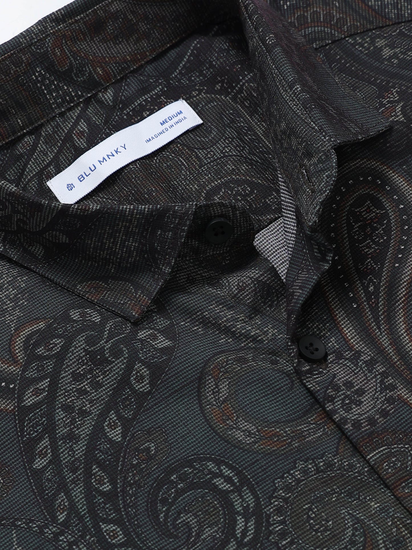 Contemporary Printed Cotton Blend Shirt Dark Green