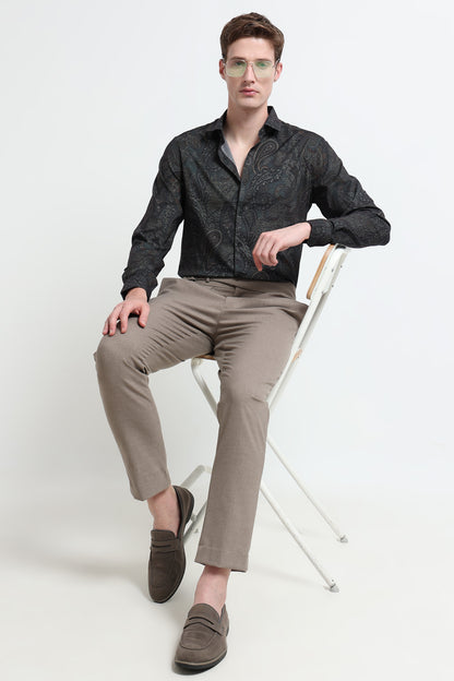 Contemporary Printed Cotton Blend Shirt Dark Green