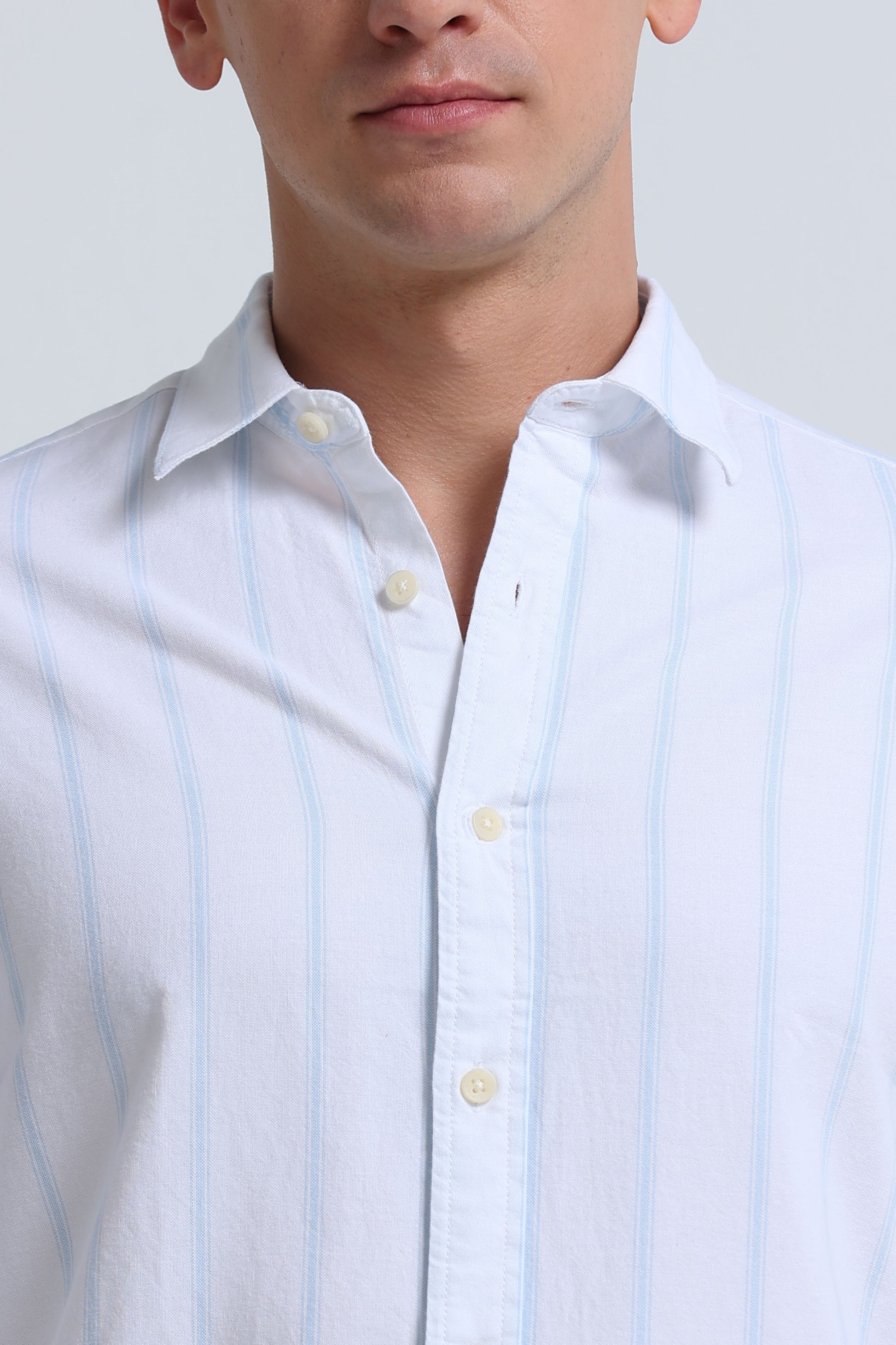 Classic Striped Oxford Cotton Shirt White Sky Blue